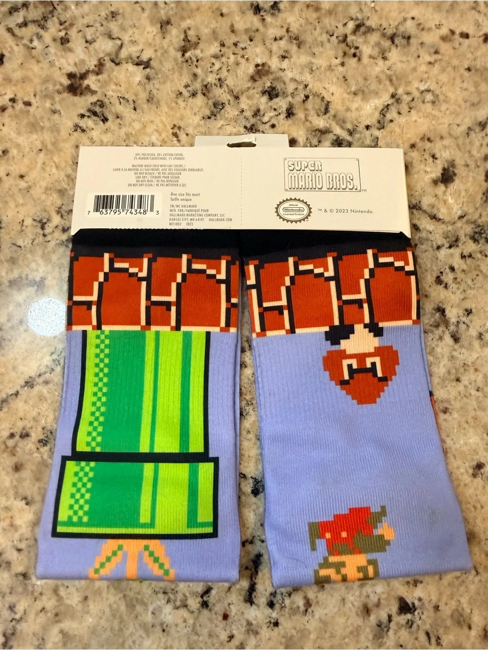 Nintendo Socks with Green Pipe and Red Brick Pixel Art